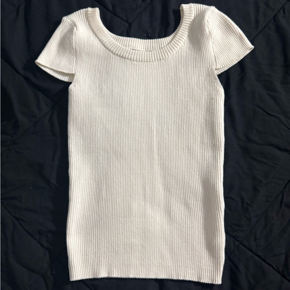 SHEIN Cream Ribbed Knit Tee